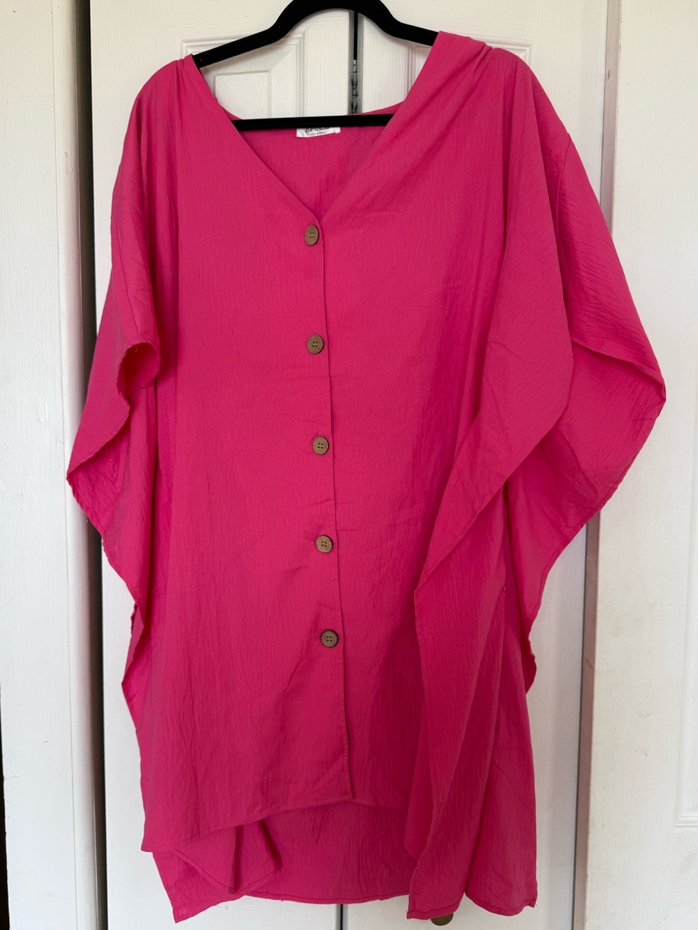 Bright Pink Button-Front Tunic Blouse